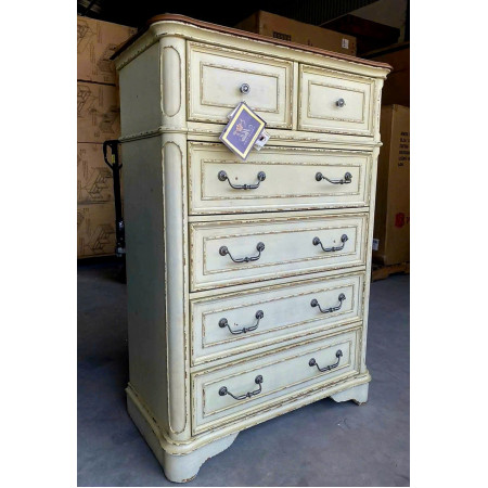 BV1809 - CH : Tủ 6 Ngăn Kéo Giả Cổ - Màu Trắng Kem 